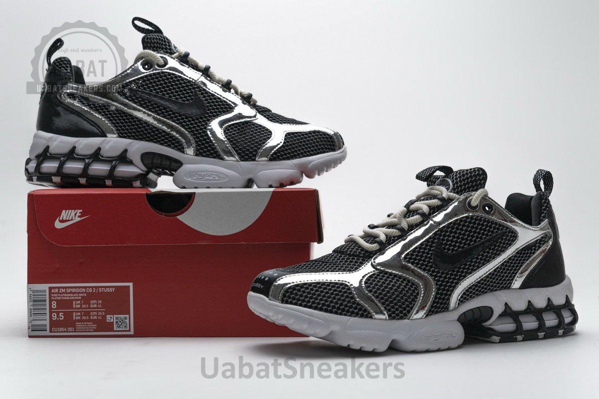 CU1854-001 Stussy x Nike Air Zoom Spiridon Cage 2 Black Silver - Image 2