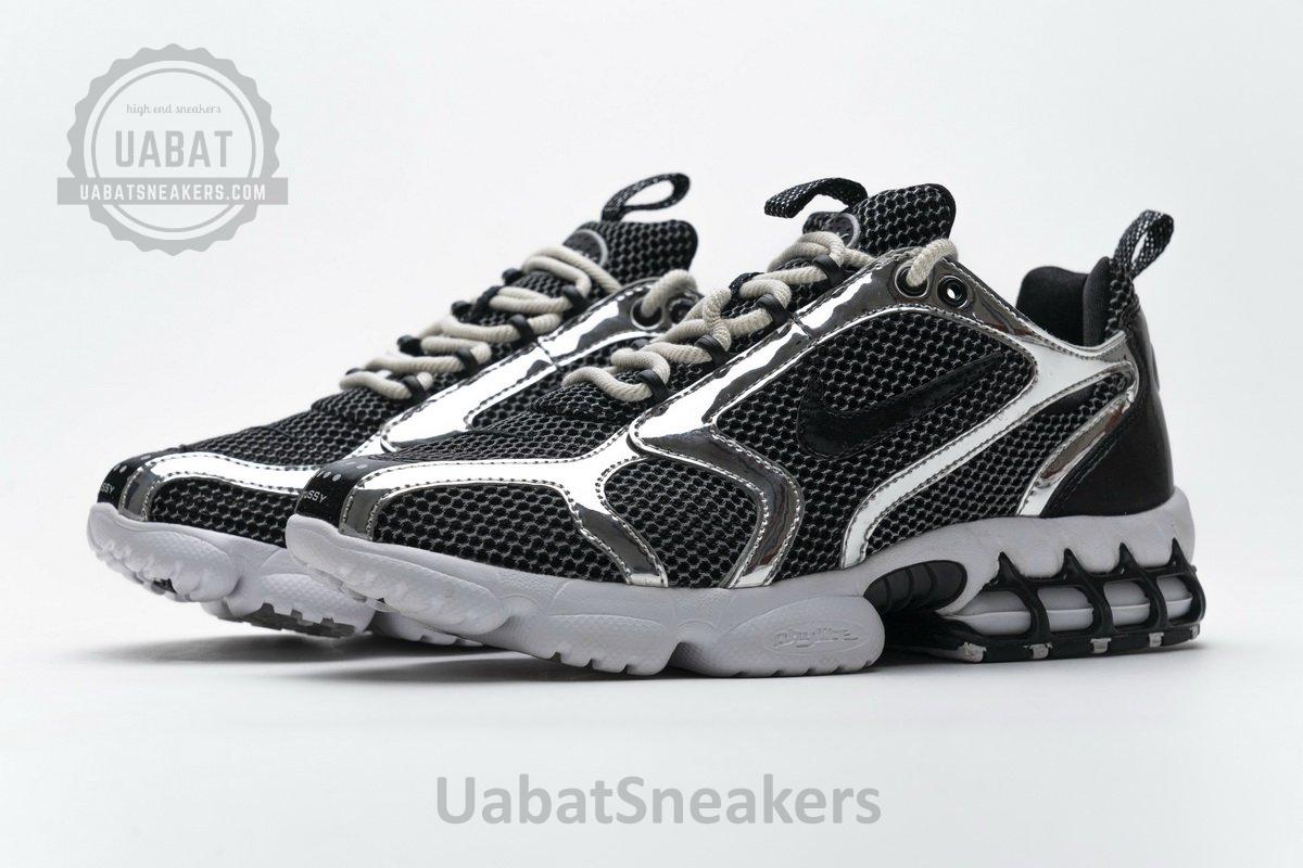 CU1854-001 Stussy x Nike Air Zoom Spiridon Cage 2 Black Silver - Image 4