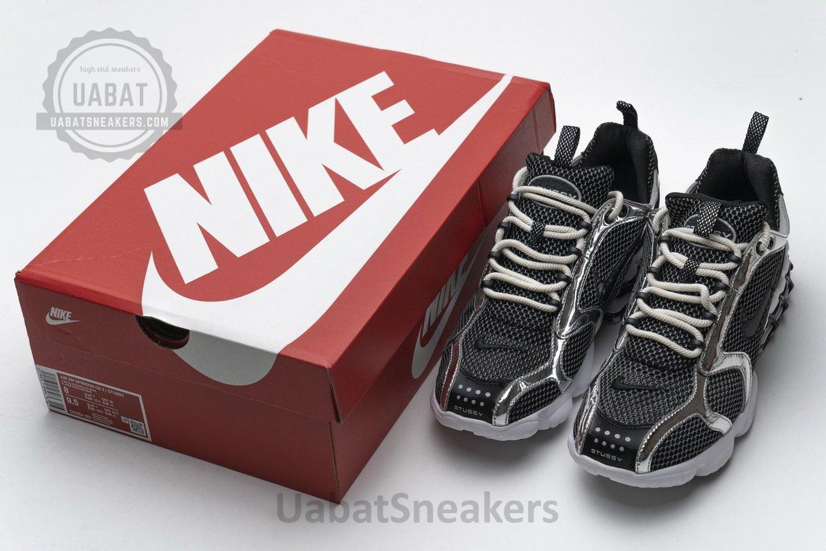 CU1854-001 Stussy x Nike Air Zoom Spiridon Cage 2 Black Silver - Image 3