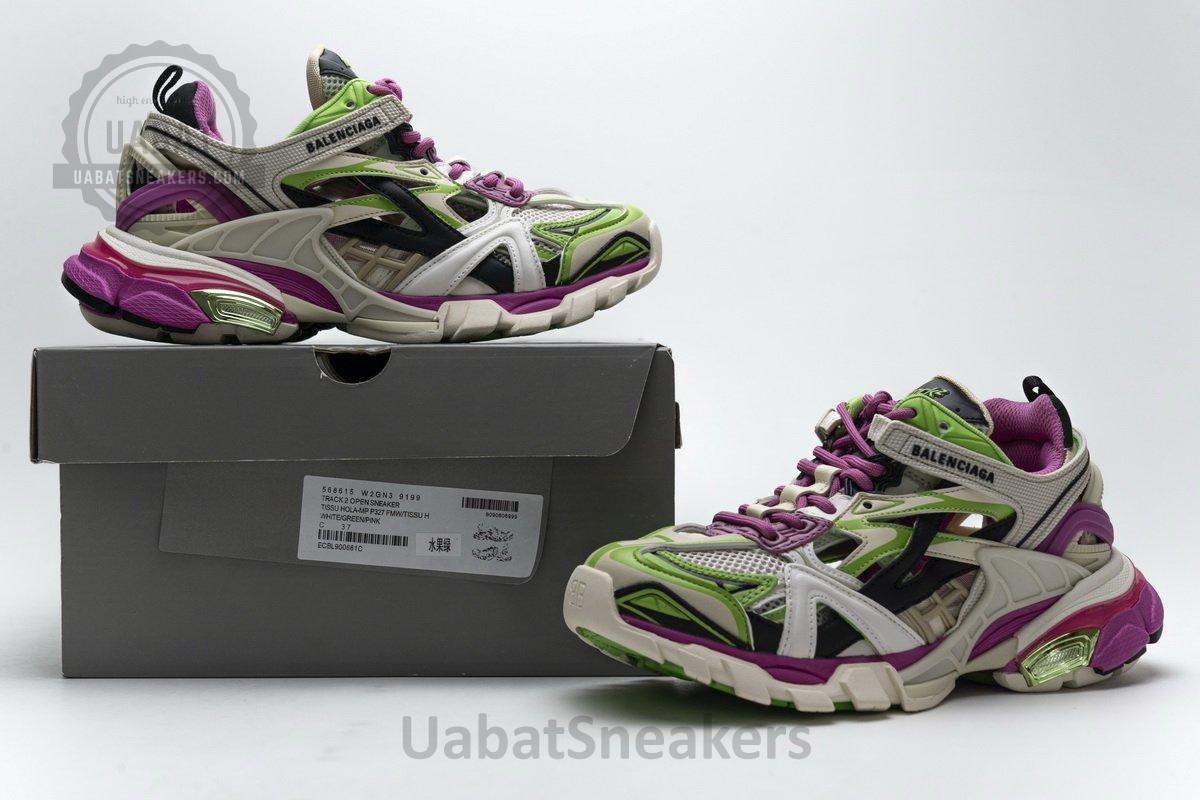 568615 W2GN3 9199 Blenciaga Track 2 Sneaker White Green Pink - Image 2